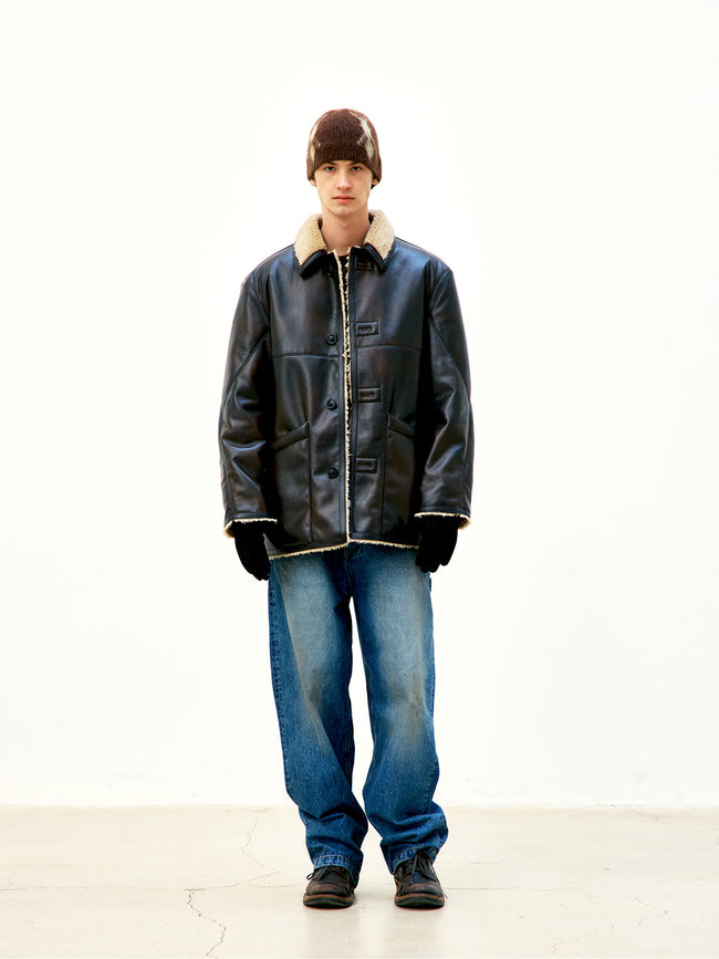 COOR Reversible Eco Shearling Leather Jacket - Brown