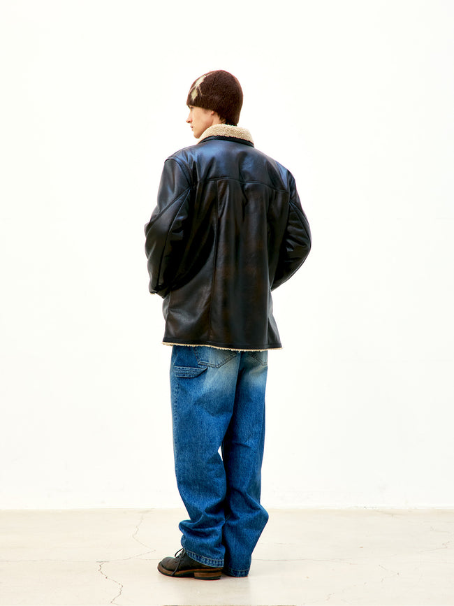 COOR Reversible Eco Shearling Leather Jacket - Brown