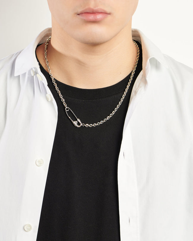 Emanuele Bicocchi Arabesque Safety Pin Necklace - Silver