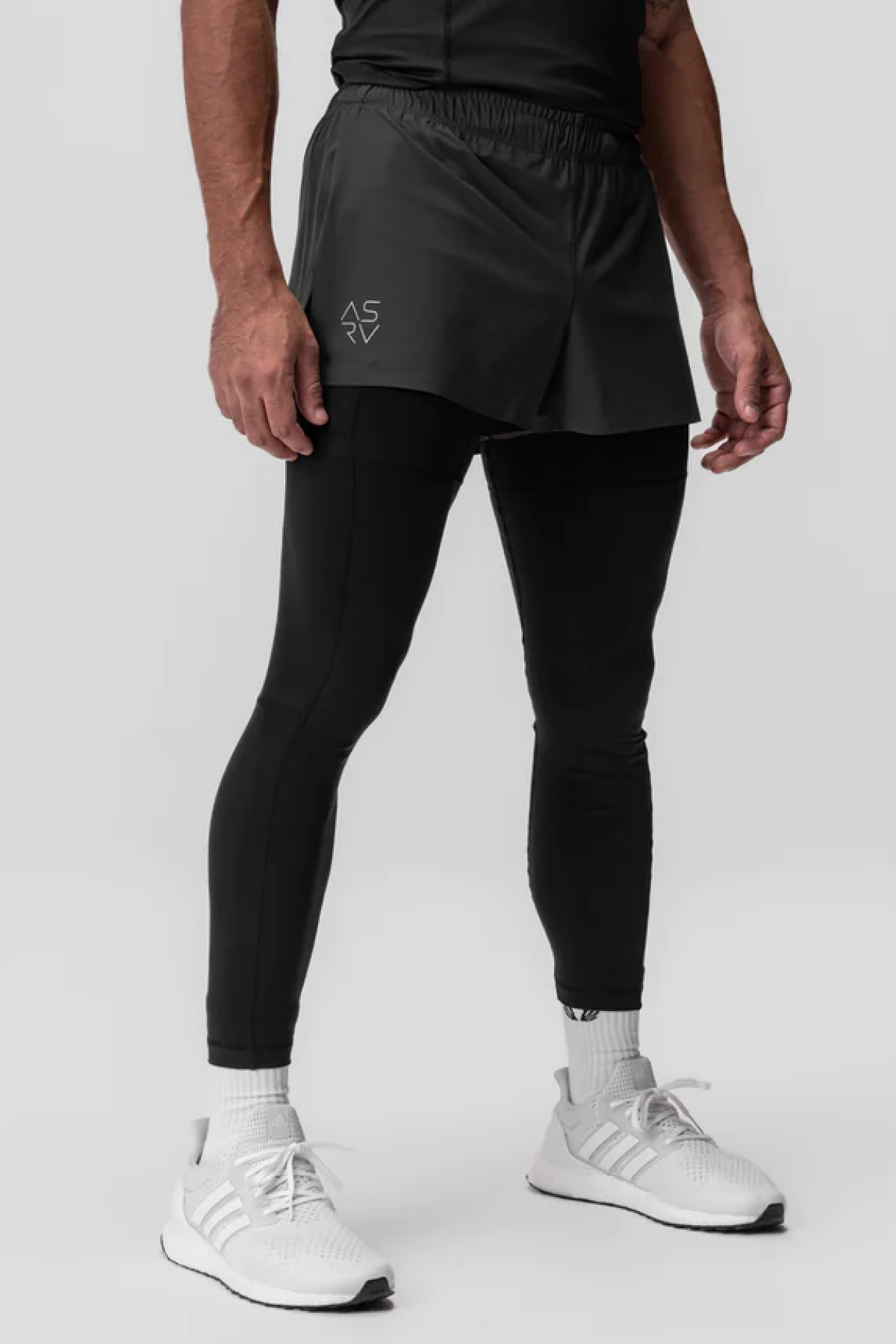 ASRV Tetra-Lite™ 2-In-1 High Split Legging Shorts - Black/Black