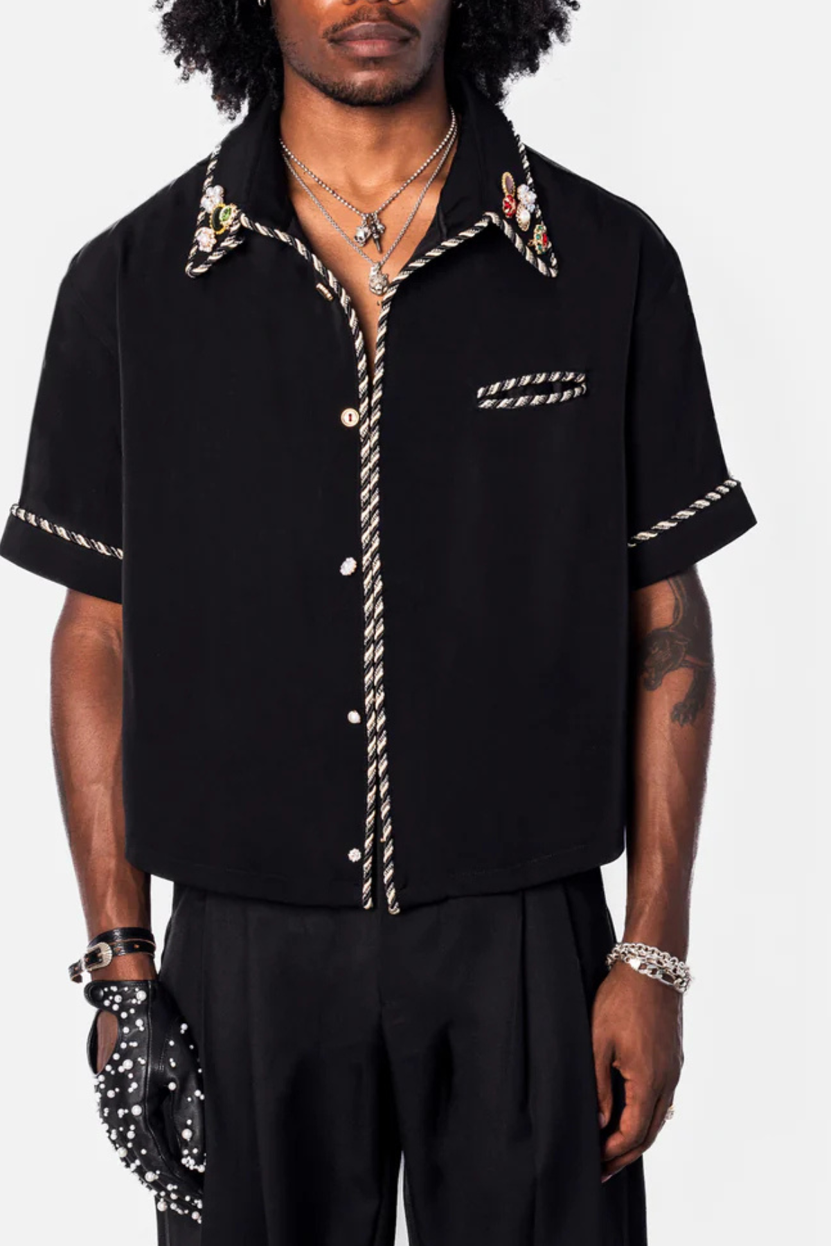 Kody Phillips Embellished S/S Lasso Shirt - Black - Due West