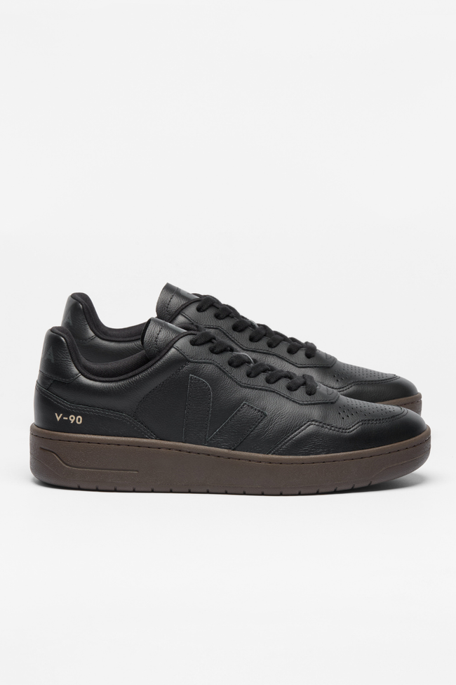 Veja Mens V-90 O.T. Leather Sneakers - Full Black Eagle