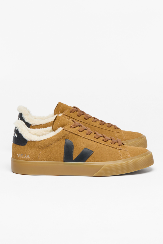 Veja Mens Campo Furred Suede Sneakers - Camel/Black