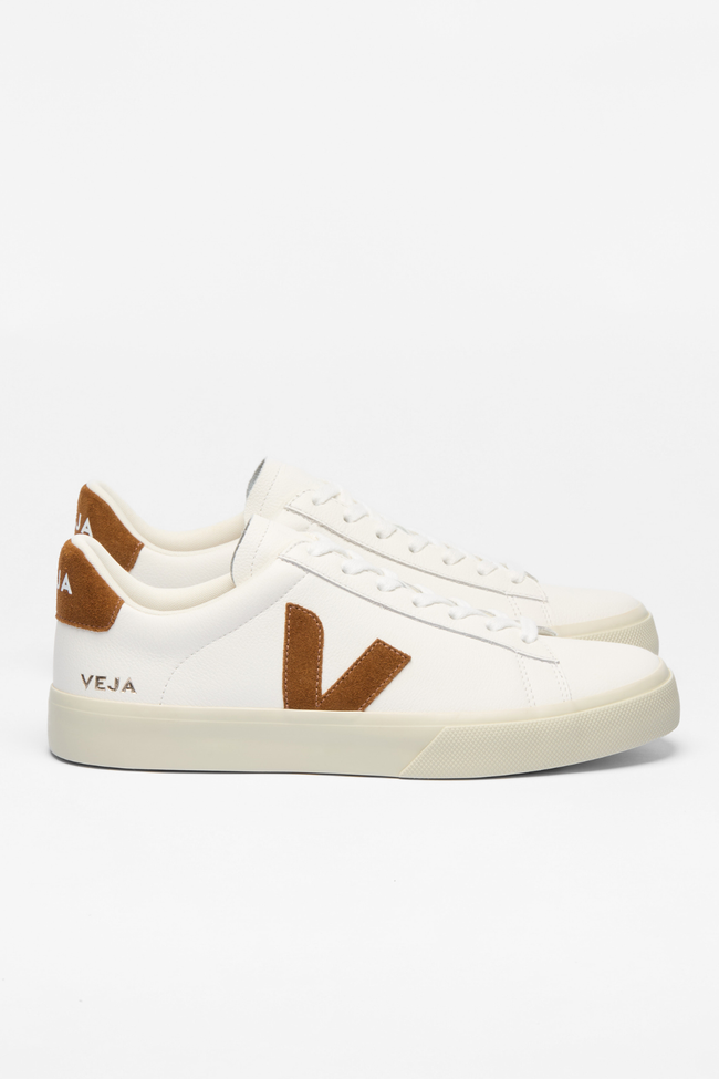 Veja Mens Campo ChromeFree Leather Sneakers - White/Cognac