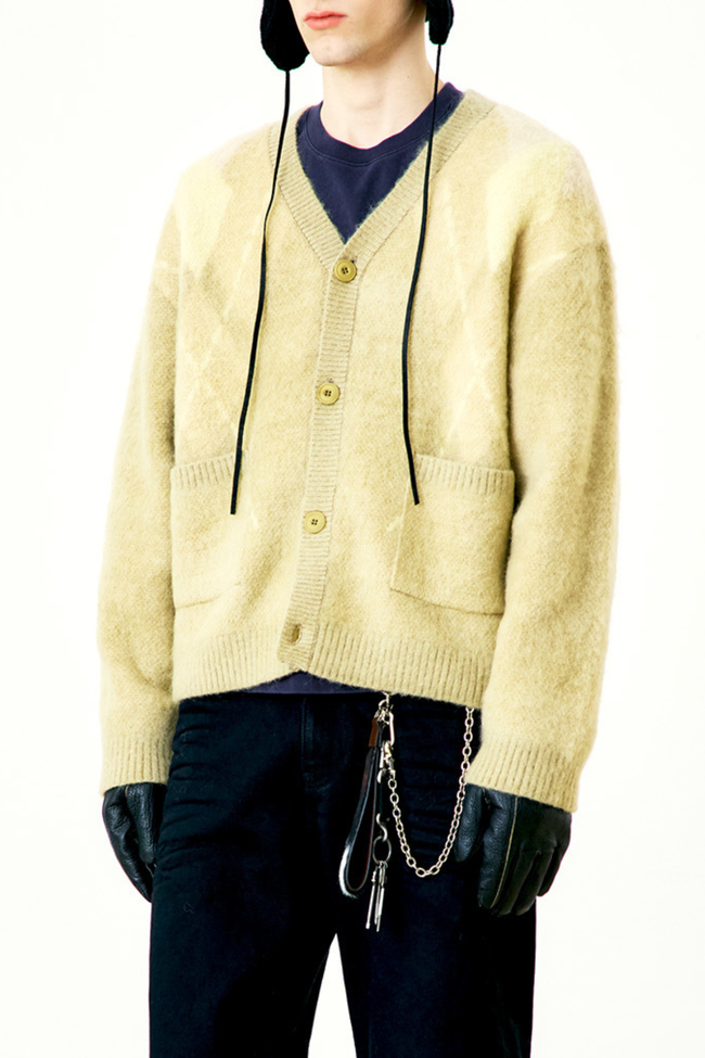 COOR Hairy Mixed Argyle Cardigan - Yellow