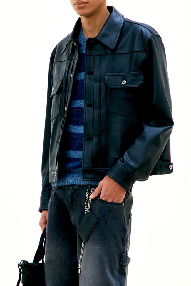 COOR Goat Skin Pocket Leather Jacket - Black