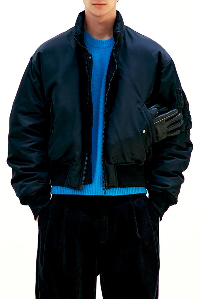 COOR Mens Down Stand Collar Neck Down Puffer Jacket - Black