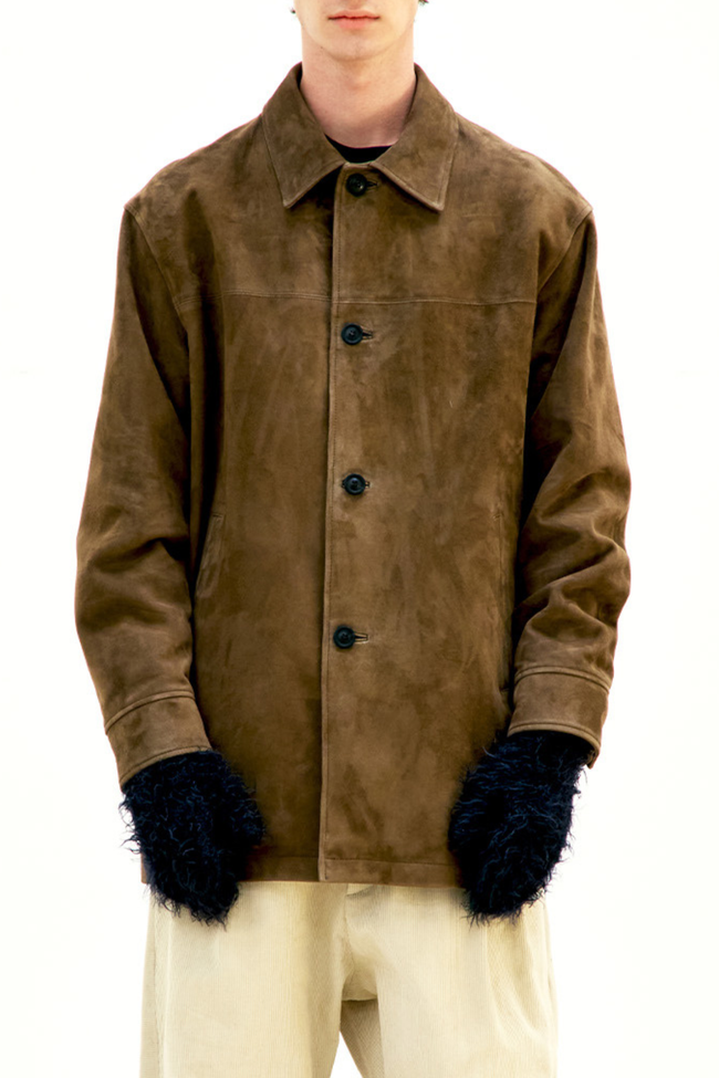 COOR Suede Car Coat - Khaki