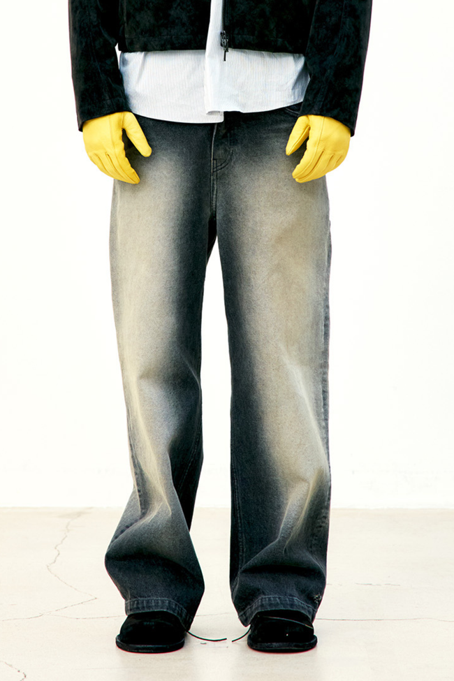 COOR Stone Brushed Semi Wide Jeans - Charcoal