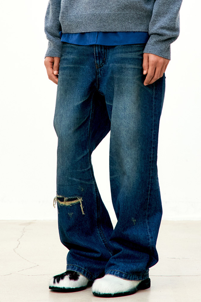 COOR Semi Flare Embossed Jeans - Washed Indigo