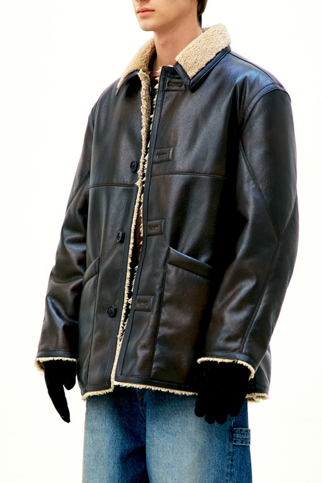 COOR Reversible Eco Shearling Leather Jacket - Brown