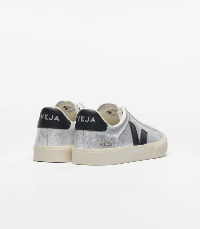 Veja Womens Campo ChromeFree Leather Sneakers - Silver/Black