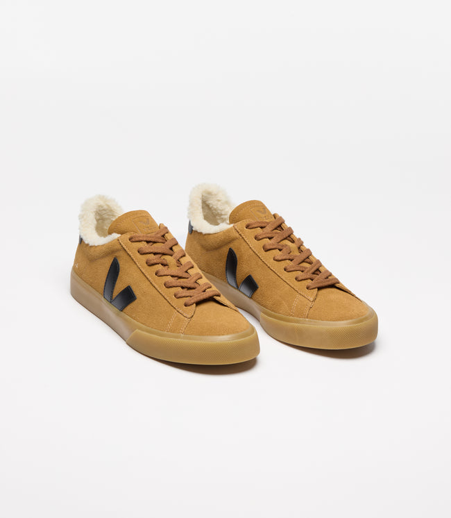 Veja Mens Campo Furred Suede Sneakers - Camel/Black