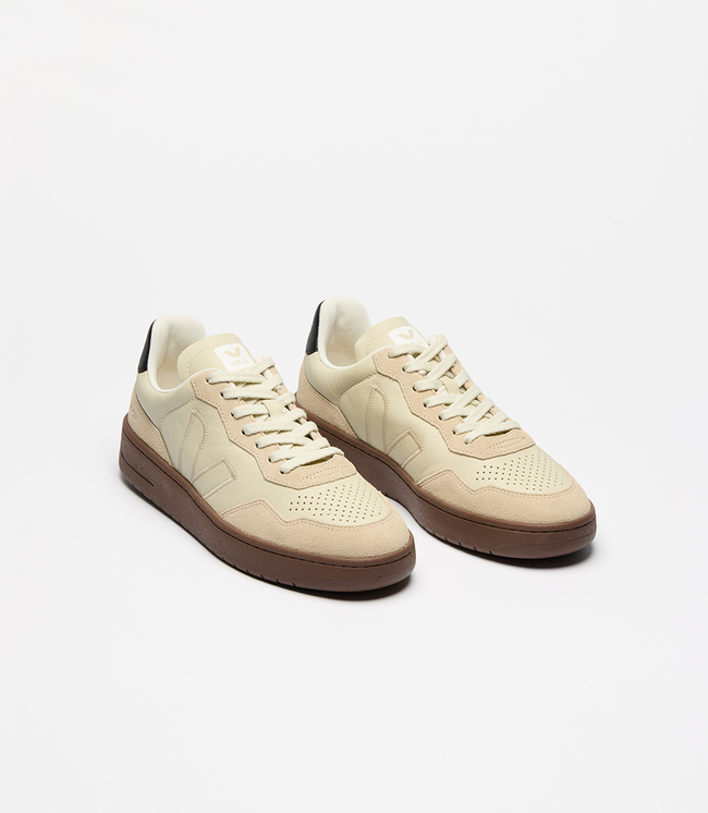 Veja Mens V-90 O.T. Leather Sneakers - Beige/Almond/Black