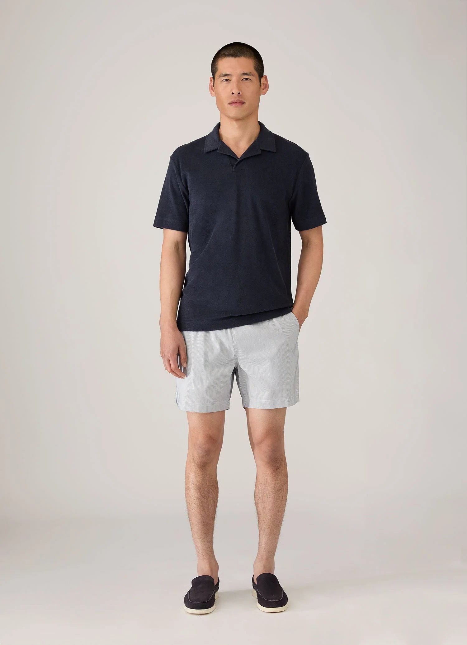 Sunspel Towelling Polo Shirt - Navy - Due West