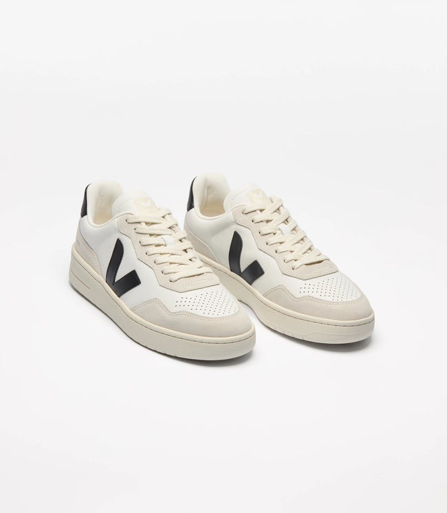 Veja Mens V-90 O.T. Leather Sneakers - White/Black