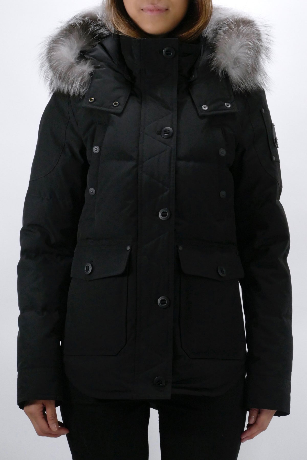 Moose Knuckles Womens Down Jacket Anguille - Black/Frost
