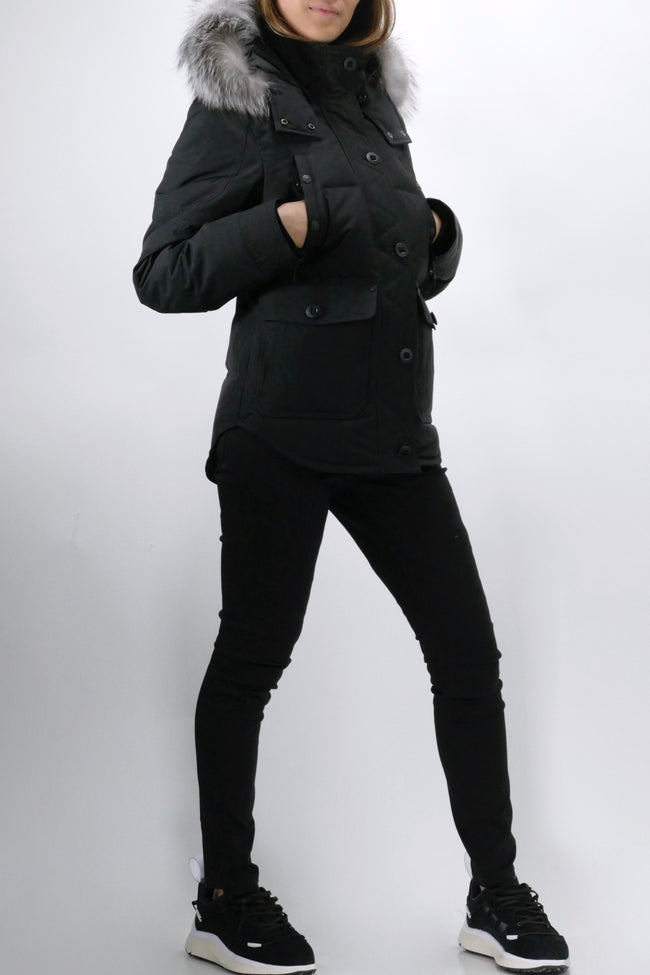 Moose Knuckles Womens Down Jacket Anguille - Black/Frost