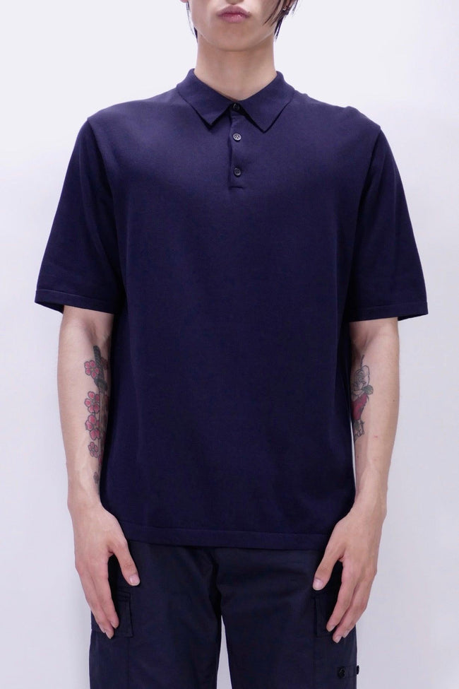 Sunspel Sea Island Cotton Knit Polo - Navy - Due West