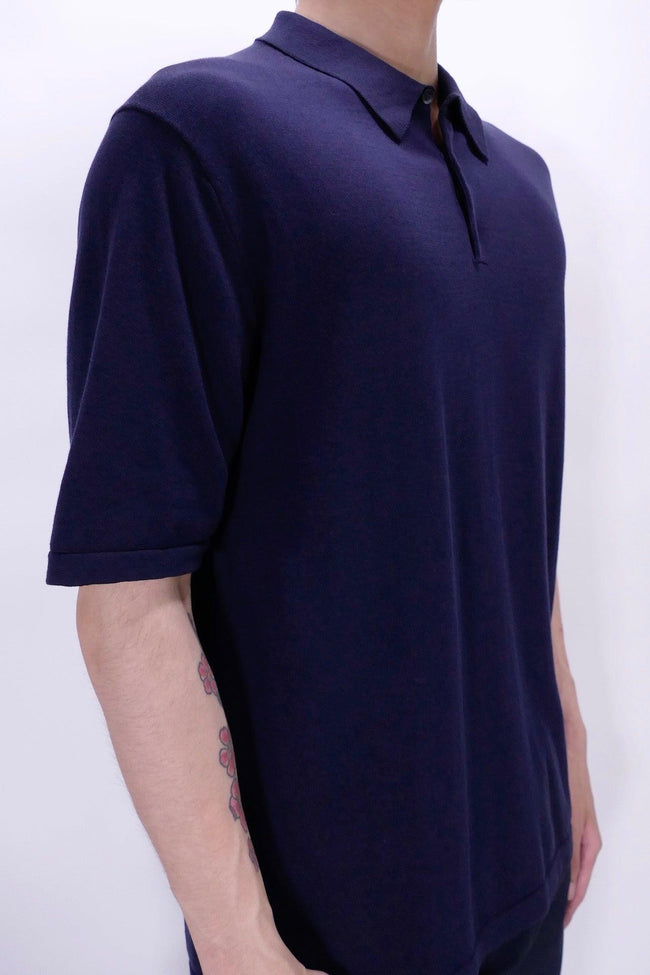Sunspel Sea Island Cotton Knit Polo - Navy - Due West