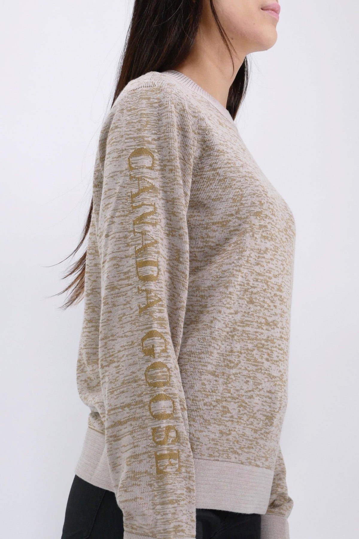 Canada Goose Womens Knit Crewneck Saturna Wordmark Reflective - Tan/Gold - Due West