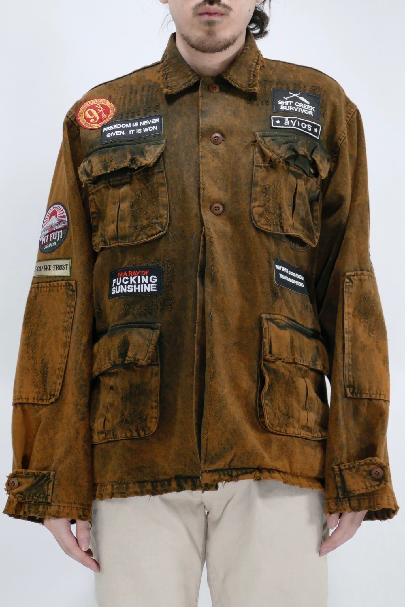 Patches Painted Army Jacket Ayios Epexergasia Jacket Brown Due