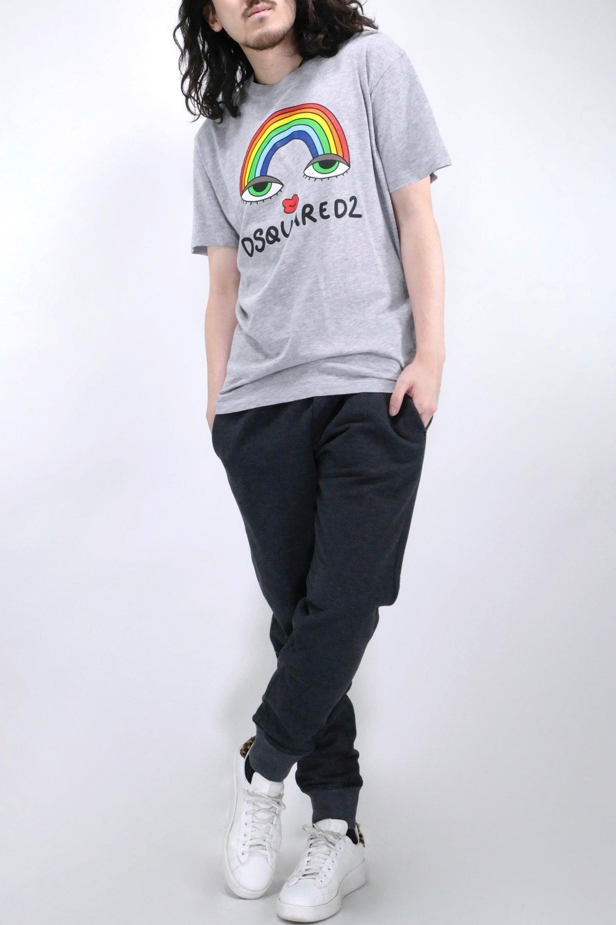 Dsquared2 Rainbow Cool Graphic Tee - Grey Melange - Due West