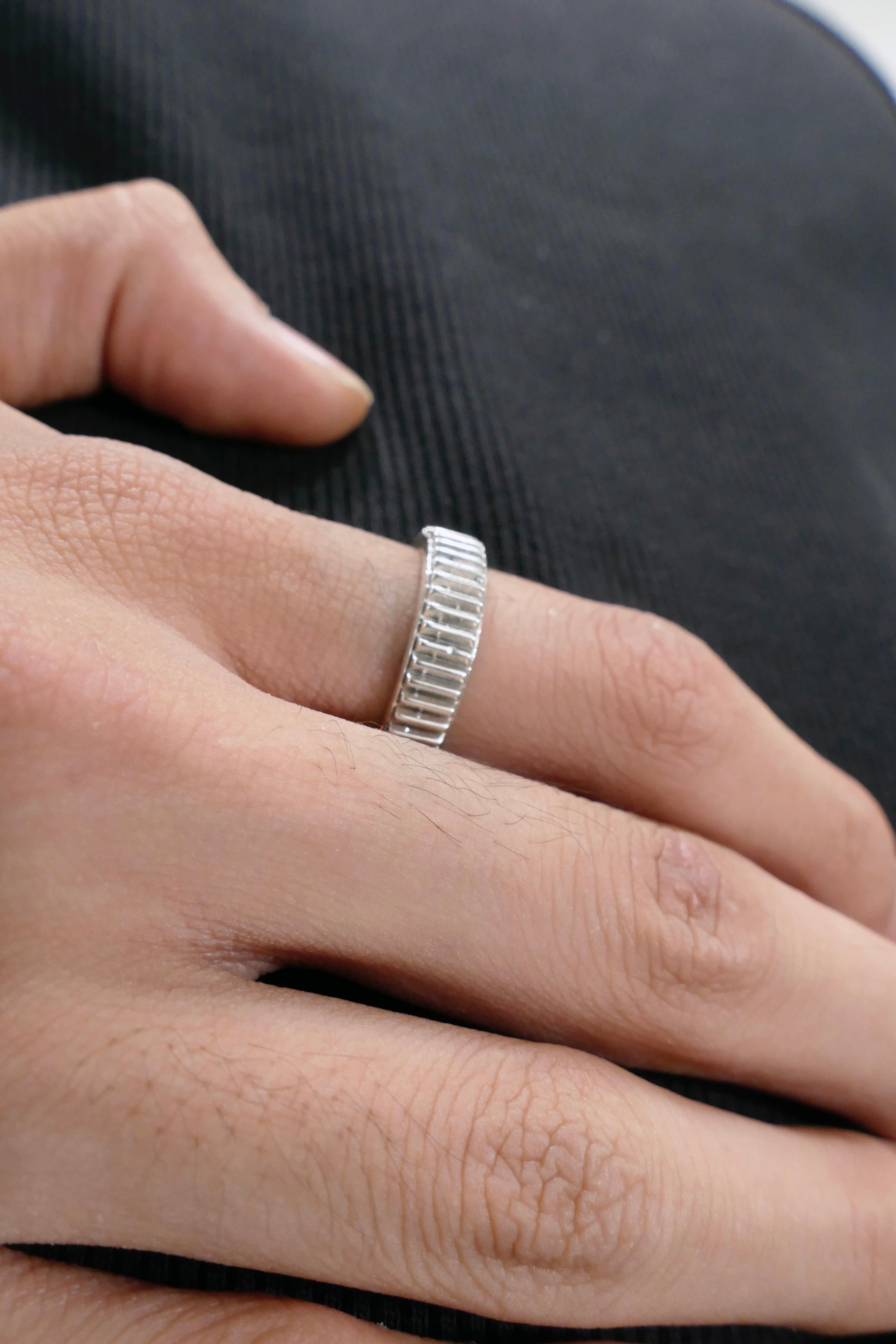 Emanuele Bicocchi Striped Band Ring - Silver