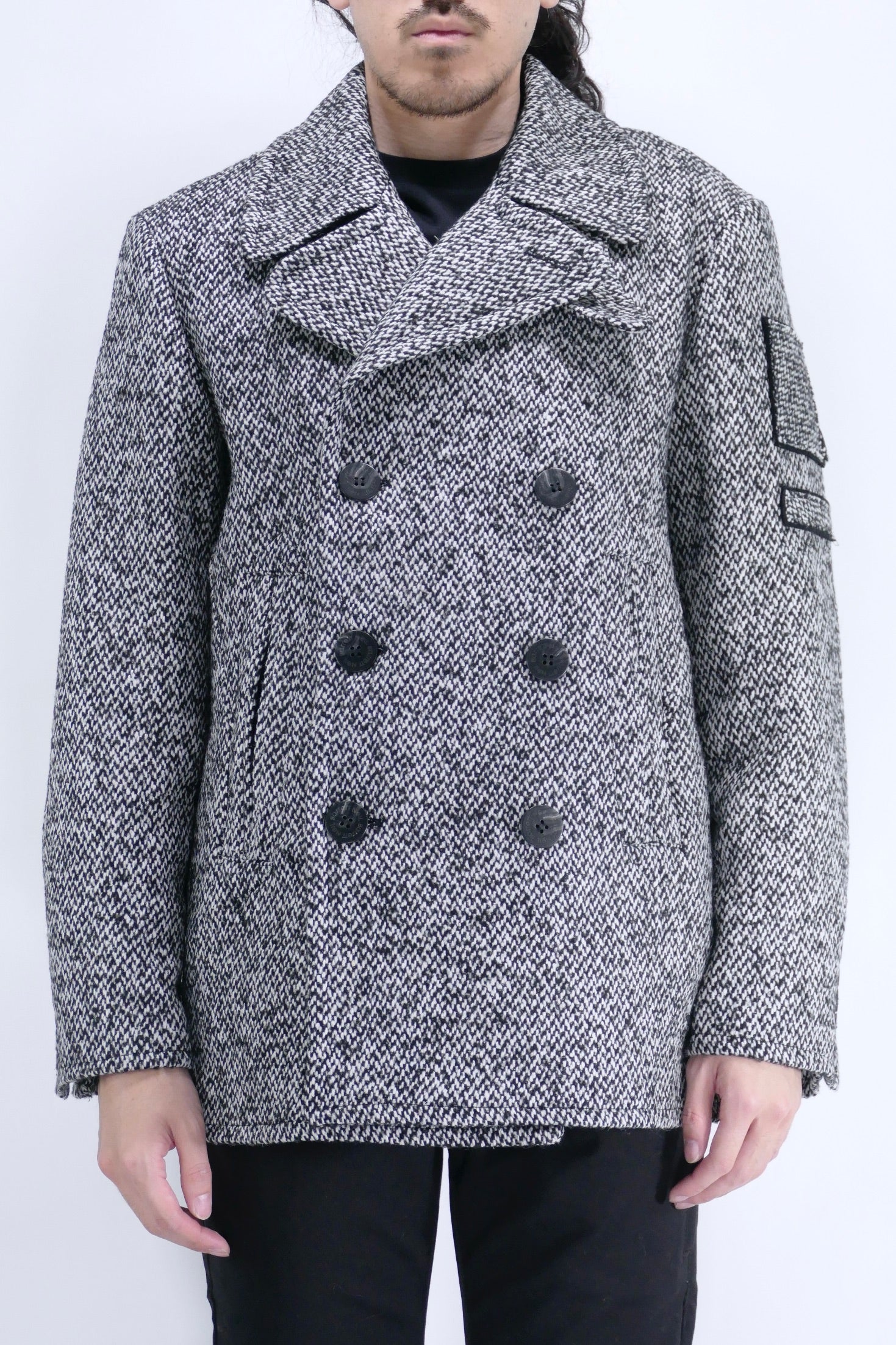 Neil Barrett Double Breasted Military Coat - Black/Off White - Due