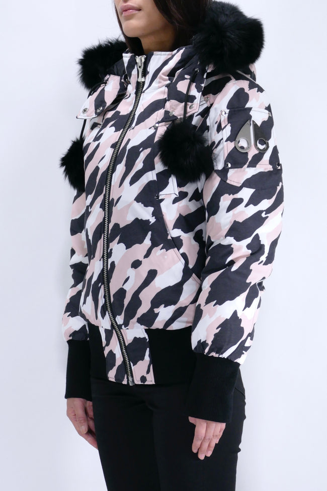 Moose Knuckles Womens Down Bomber Debbie - Rose Smoke/Black