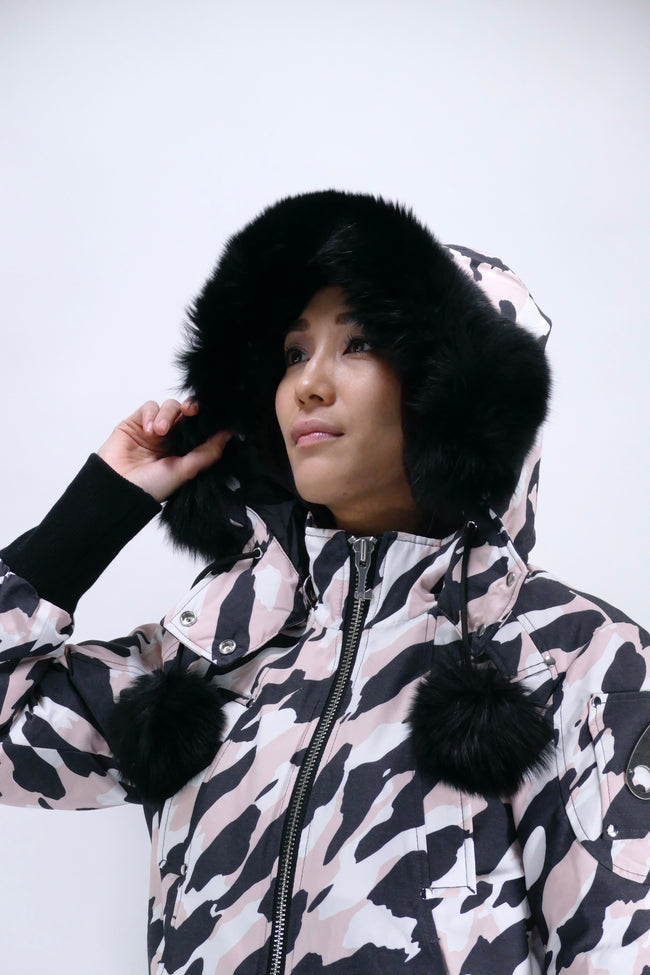 Moose Knuckles Womens Down Bomber Debbie - Rose Smoke/Black