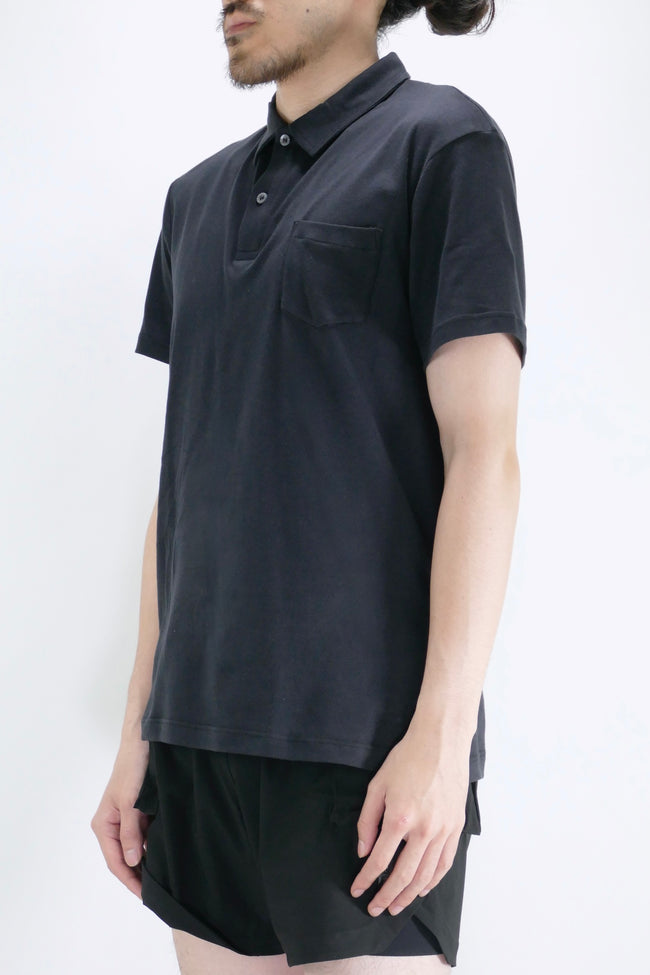 Sunspel Sea Island Cotton Knit Polo - Black